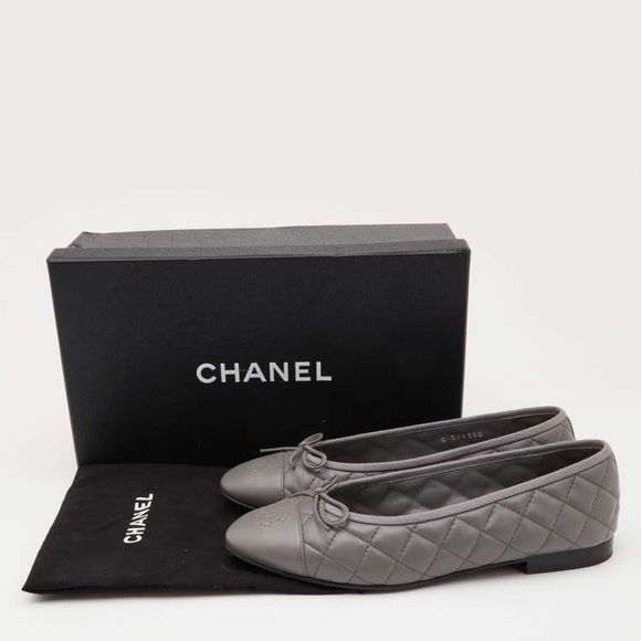 CHANEL Gray Quilted Flats - Picture 1 of 14